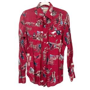 Rocking K Ranchwear Mens‎ Vintage Western Cowboy Pearl Snap Shirt Size M Red